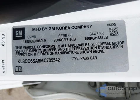 2021 Chevrolet Spark Fwd 1Lt Automatic from USA, damaged, VIN KL8CD6SA6MC702542